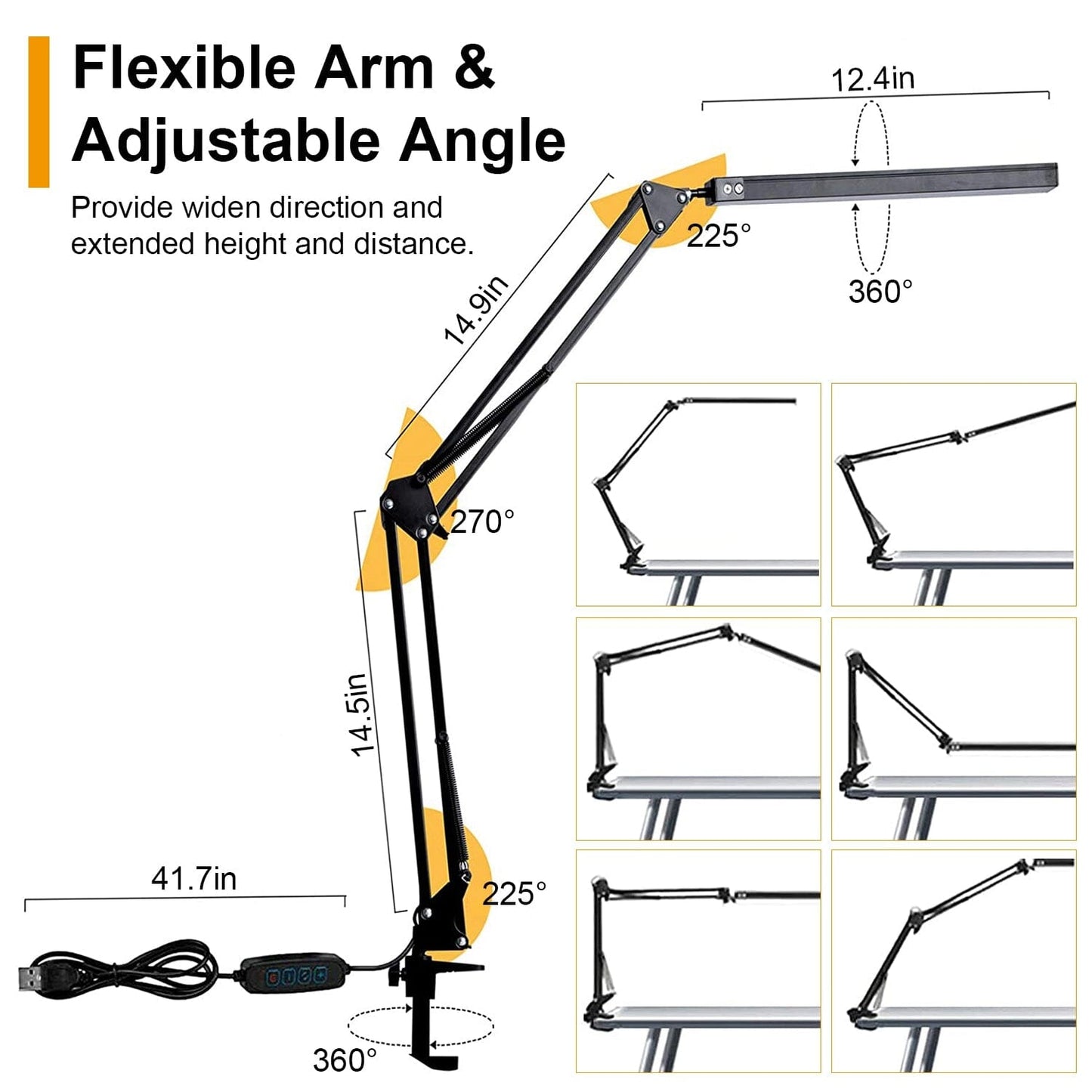 Rynx | LED Reading Lamp with Clamp Adjustable Swing Arm