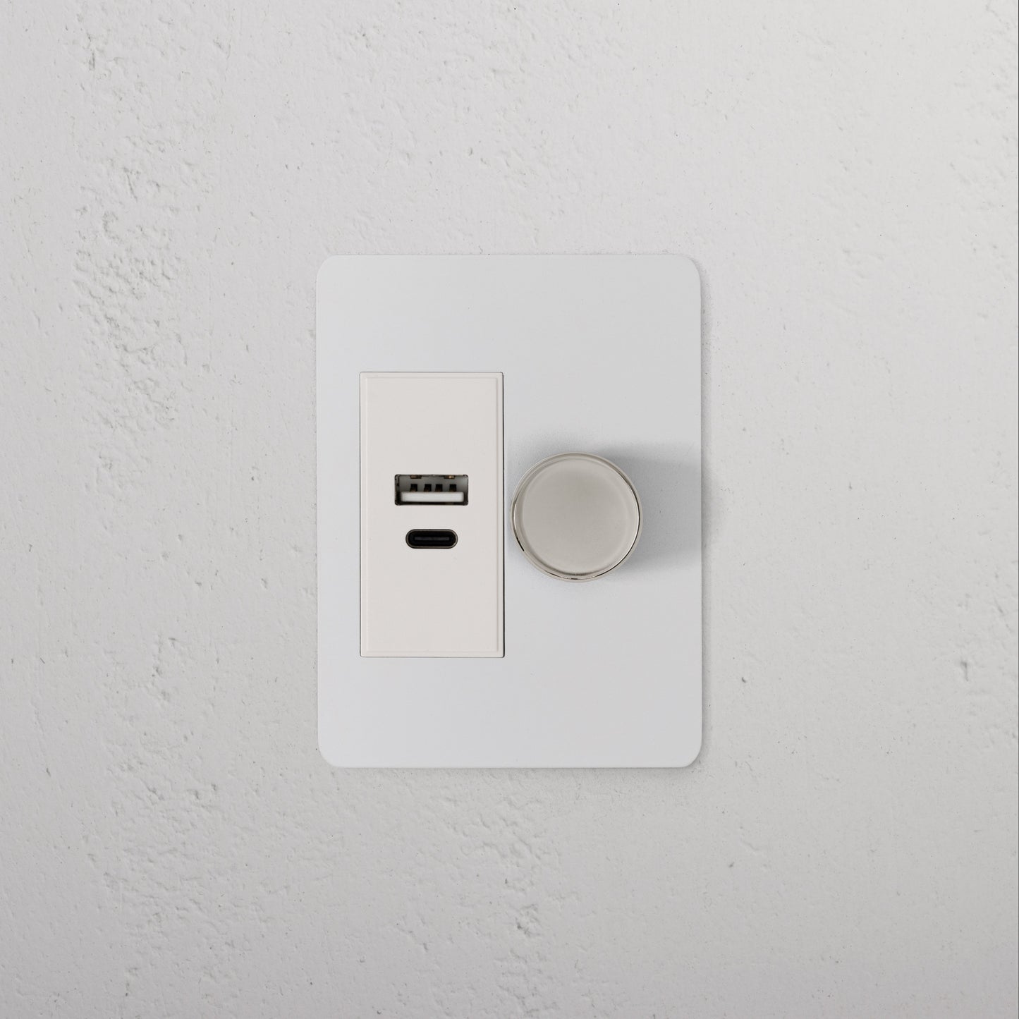 Rynx | 1G Two Way Dimmer + USB A+C Slimline Switch - Malbar Polished Nickel White