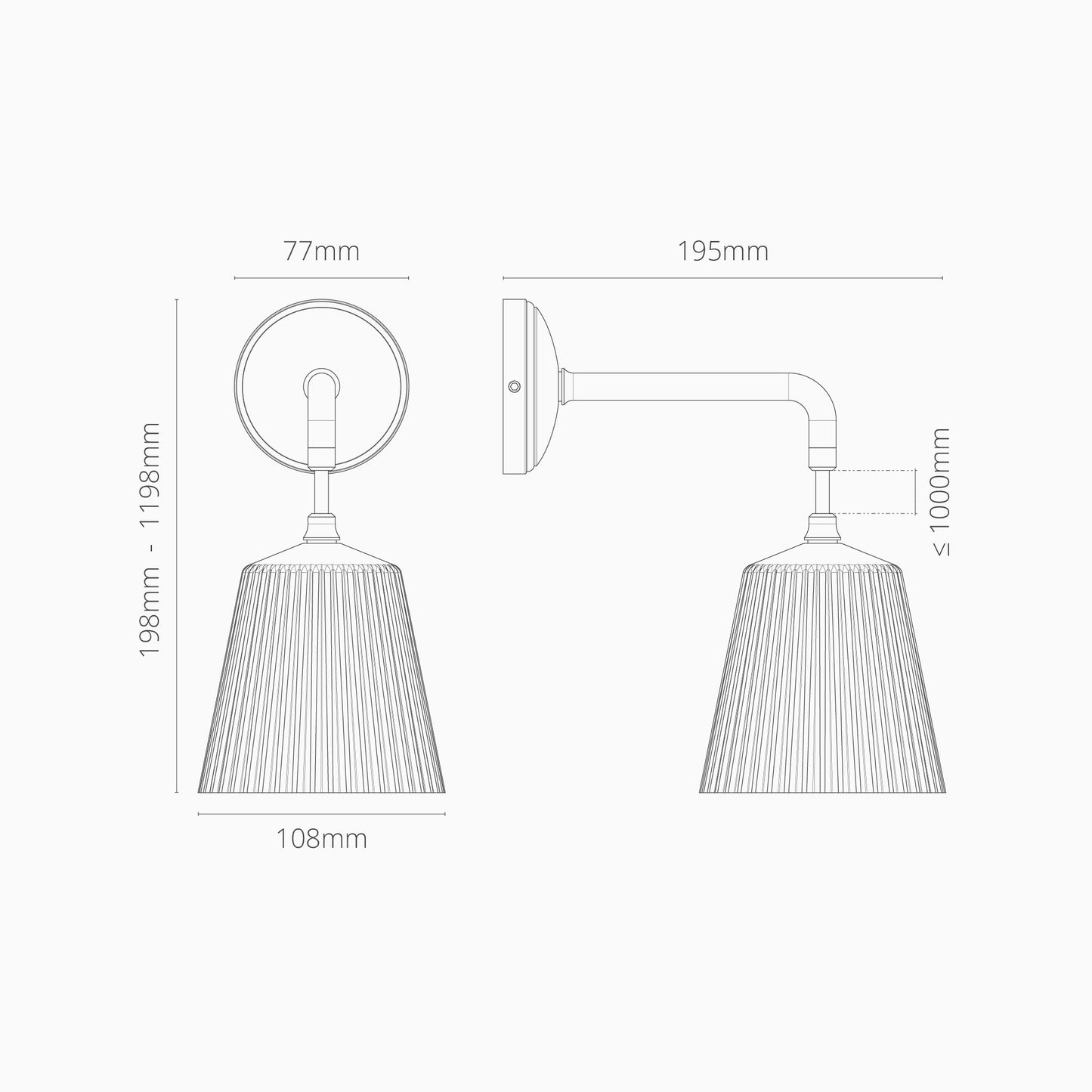 Rynx | Richmond Small Hanging Wall Light Ribbed Glass - Polished Nickel