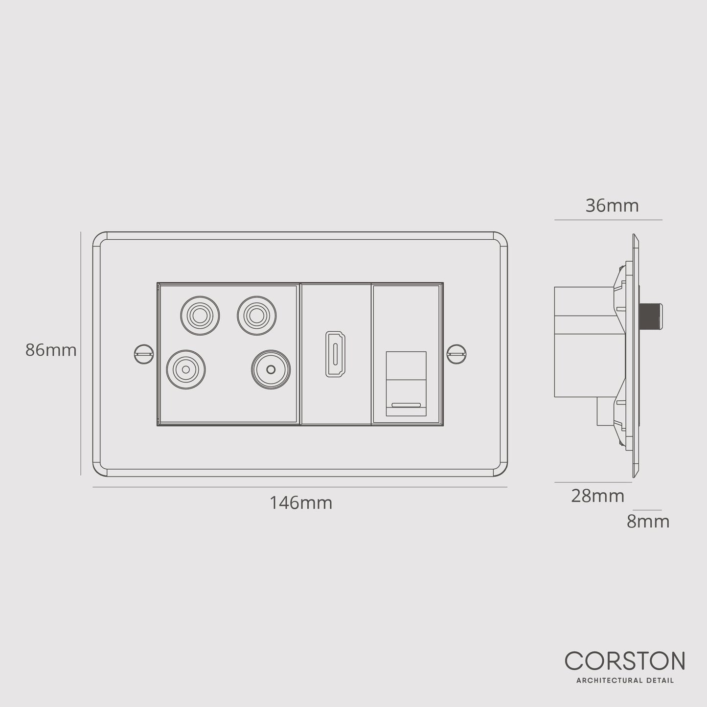 Rynx | TV antenna + HDMI + CAT6 connector - Clear black