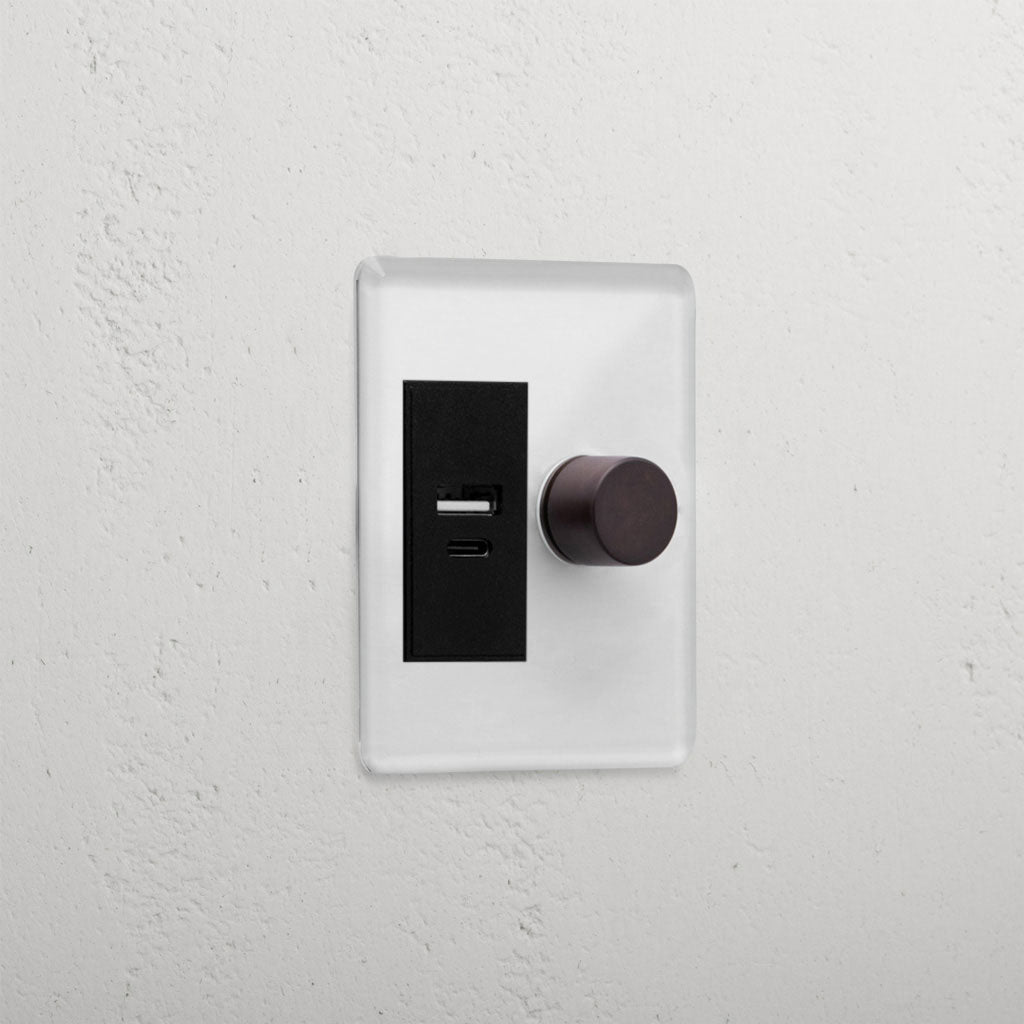 Rynx | 1G Two Way Dimmer + USB A+C Slimline Switch - Clear Bronze Black