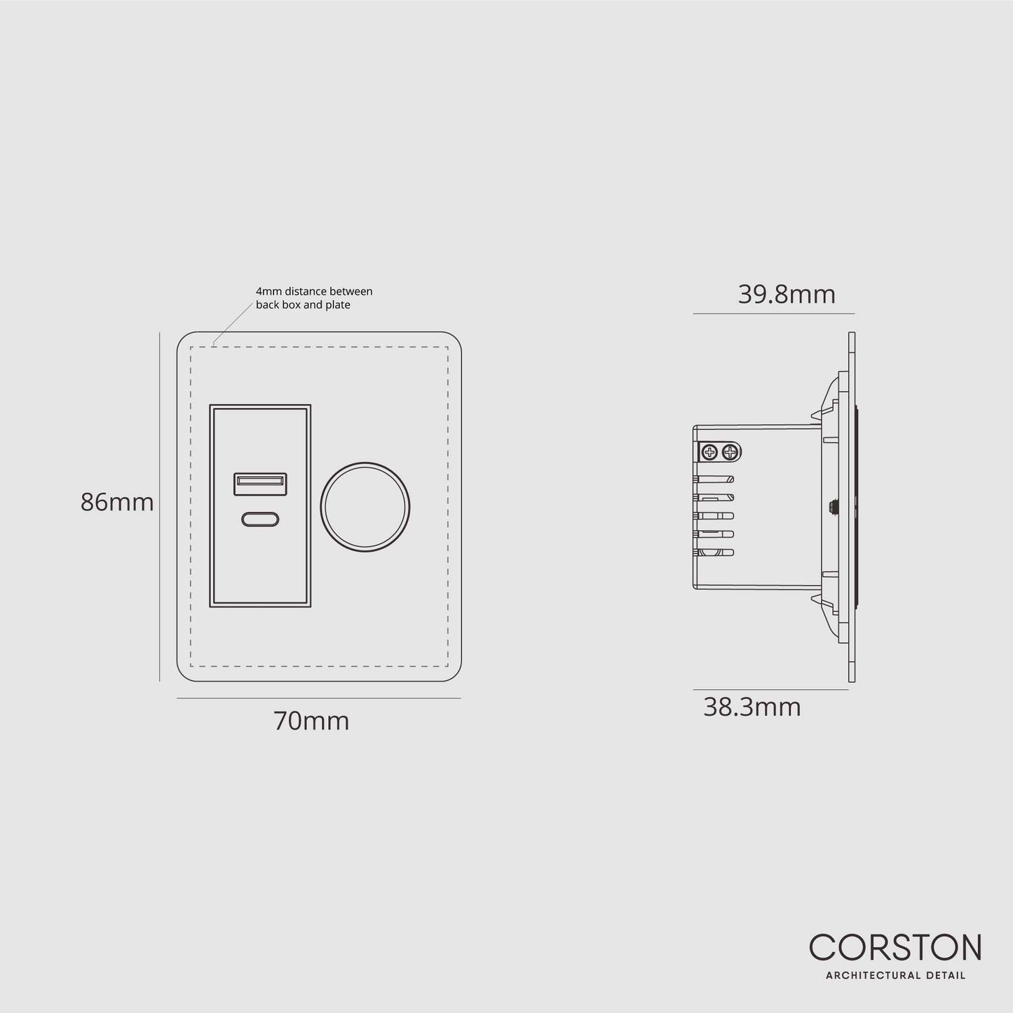 Rynx | 1G Two Way Dimmer + USB A+C Slimline Switch - Clear Bronze Black