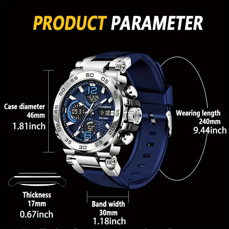 Rynx | Men's Waterproof Dual Display Digital Quartz Watch