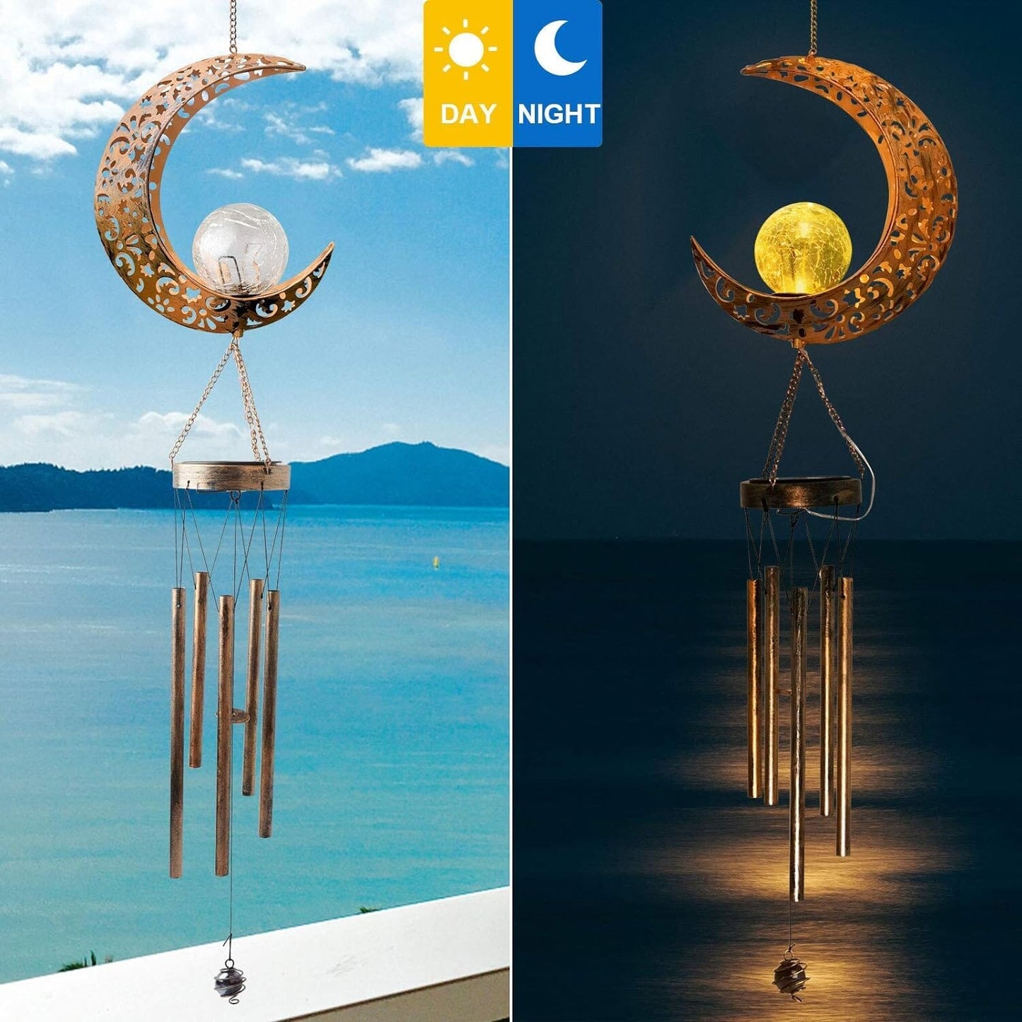 Rynx | Moon Crackle Glass Ball Wind Chimes Solar Wind Chimes