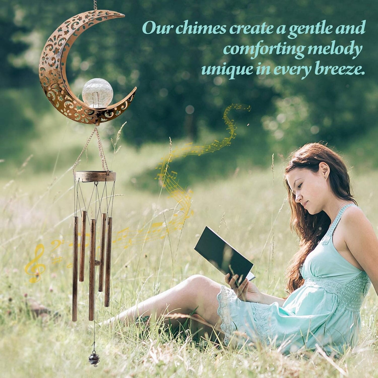 Rynx | Moon Crackle Glass Ball Wind Chimes Solar Wind Chimes