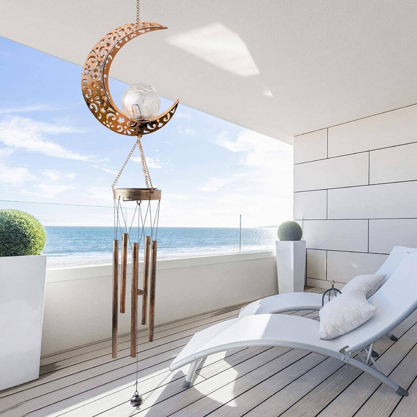 Rynx | Moon Crackle Glass Ball Wind Chimes Solar Wind Chimes