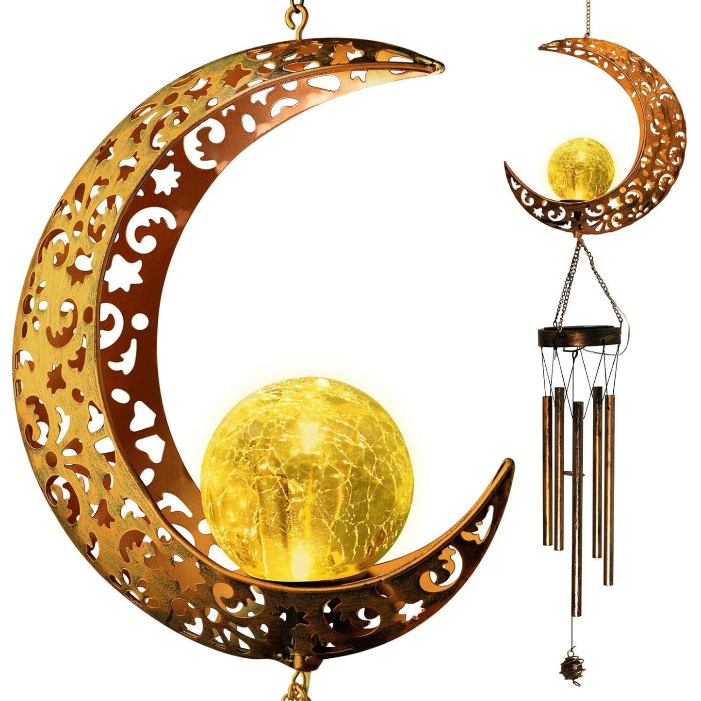 Rynx | Moon Crackle Glass Ball Wind Chimes Solar Wind Chimes