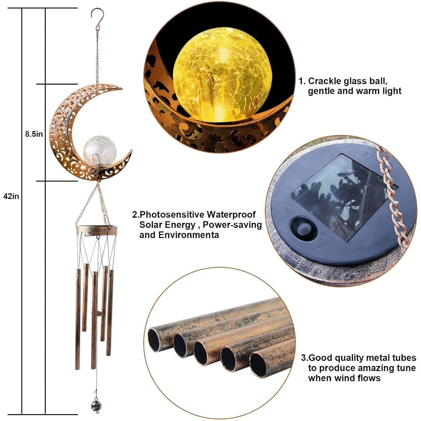 Rynx | Moon Crackle Glass Ball Wind Chimes Solar Wind Chimes