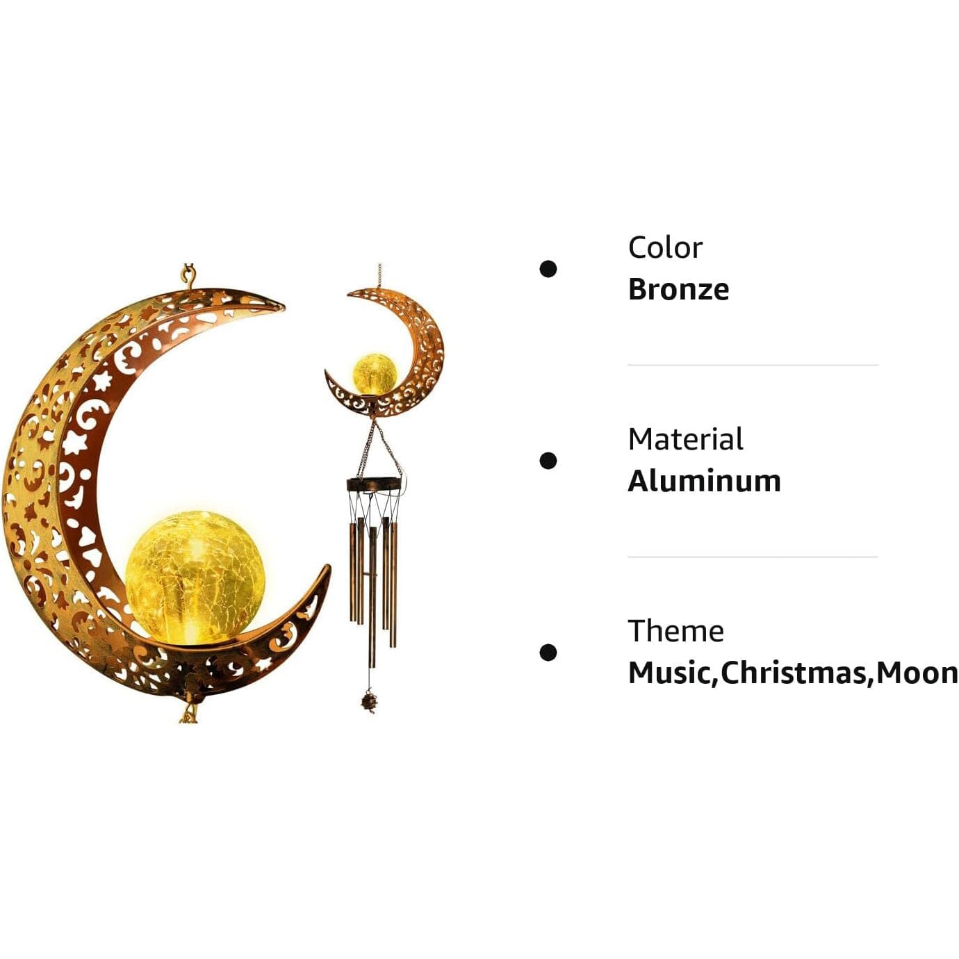 Rynx | Moon Crackle Glass Ball Wind Chimes Solar Wind Chimes