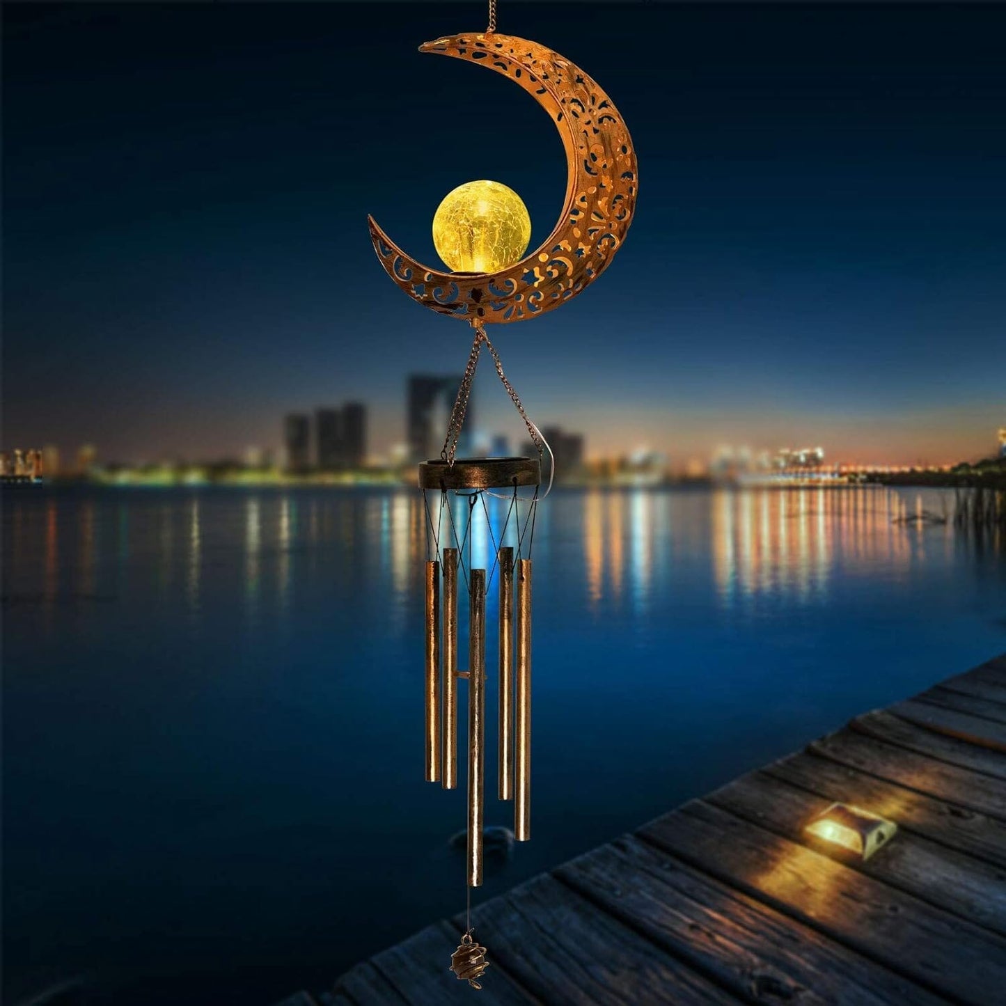 Rynx | Moon Crackle Glass Ball Wind Chimes Solar Wind Chimes