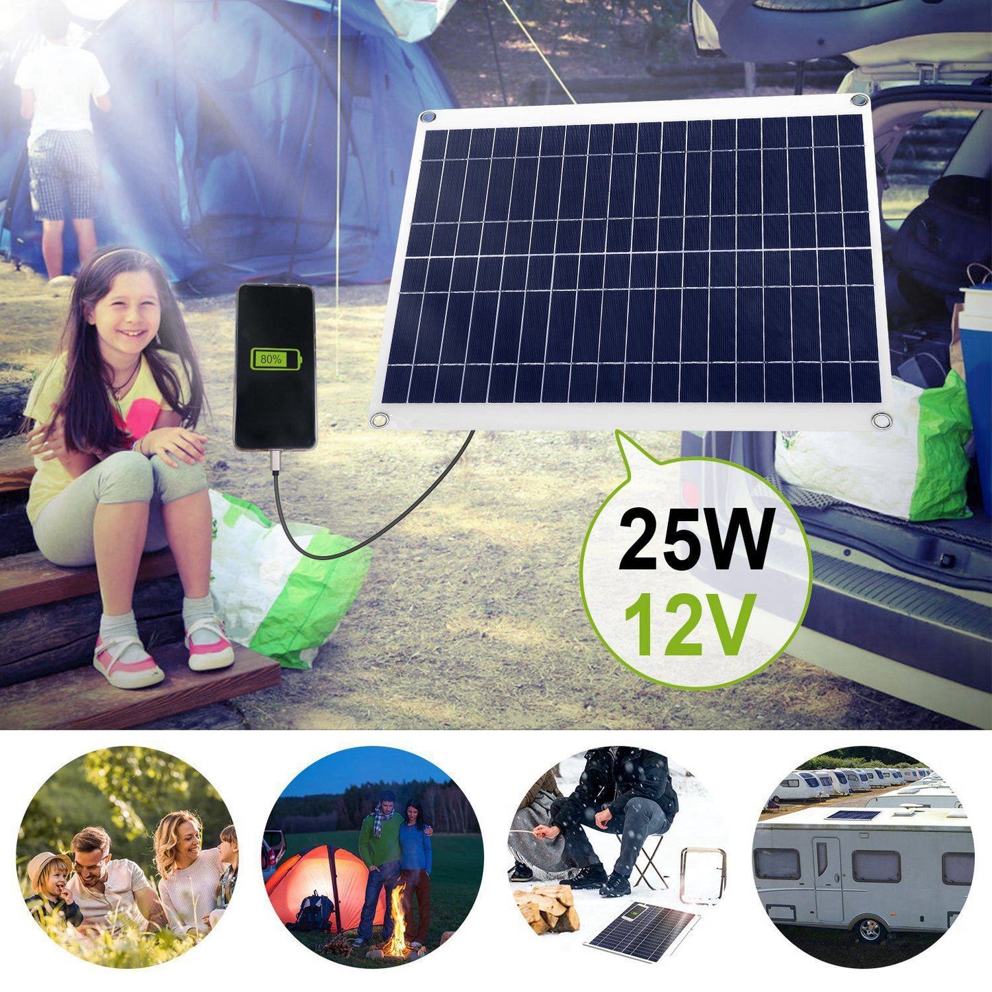 Rynx | Outdoor solar panel 12V 25W car battery charger