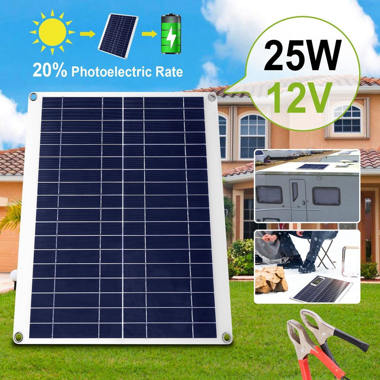 Rynx | Outdoor solar panel 12V 25W car battery charger
