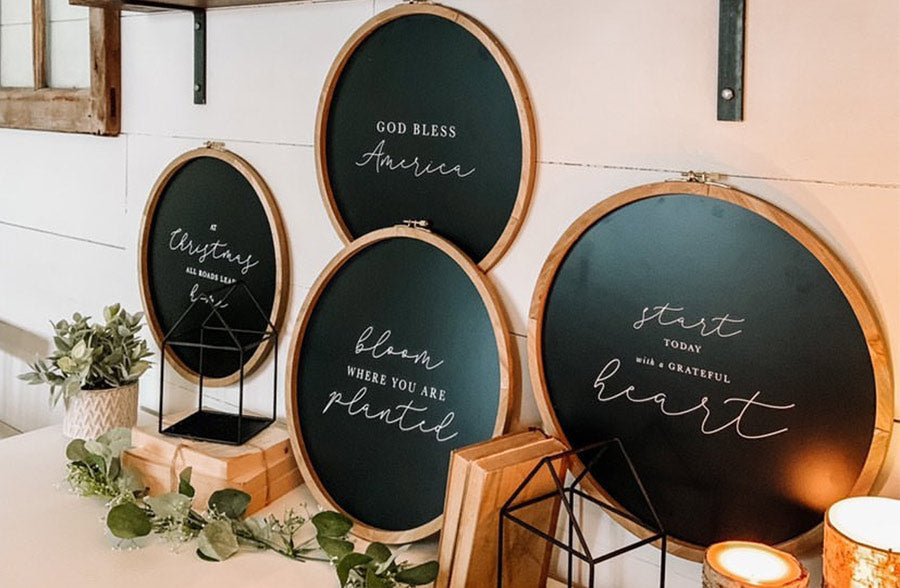 Rynx | Seasonal round embroidery inspired signs, set of 4