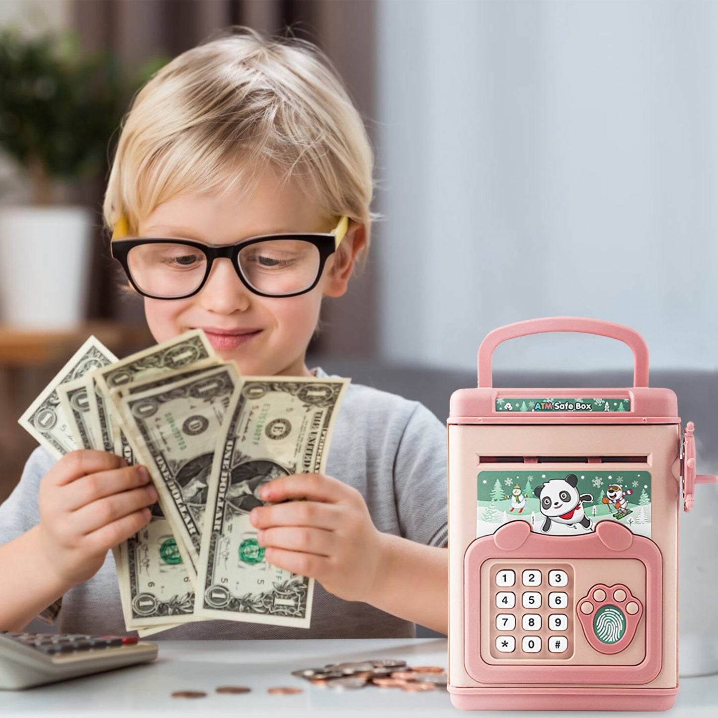 Rynx | Piggy Bank Play Money Box with Password, Fingerprint Voice Signal for 3+ Years Gold