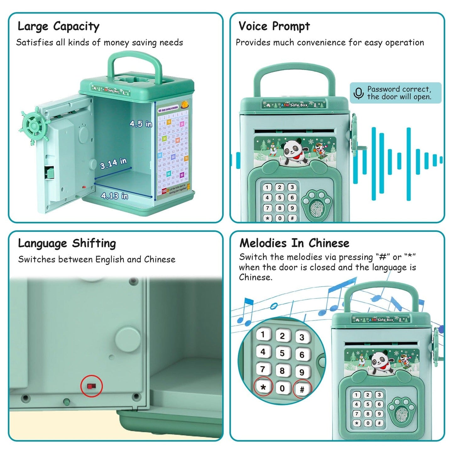 Rynx | Piggy Bank Play Money Box with Password, Fingerprint Voice Signal for 3+ Years Gold