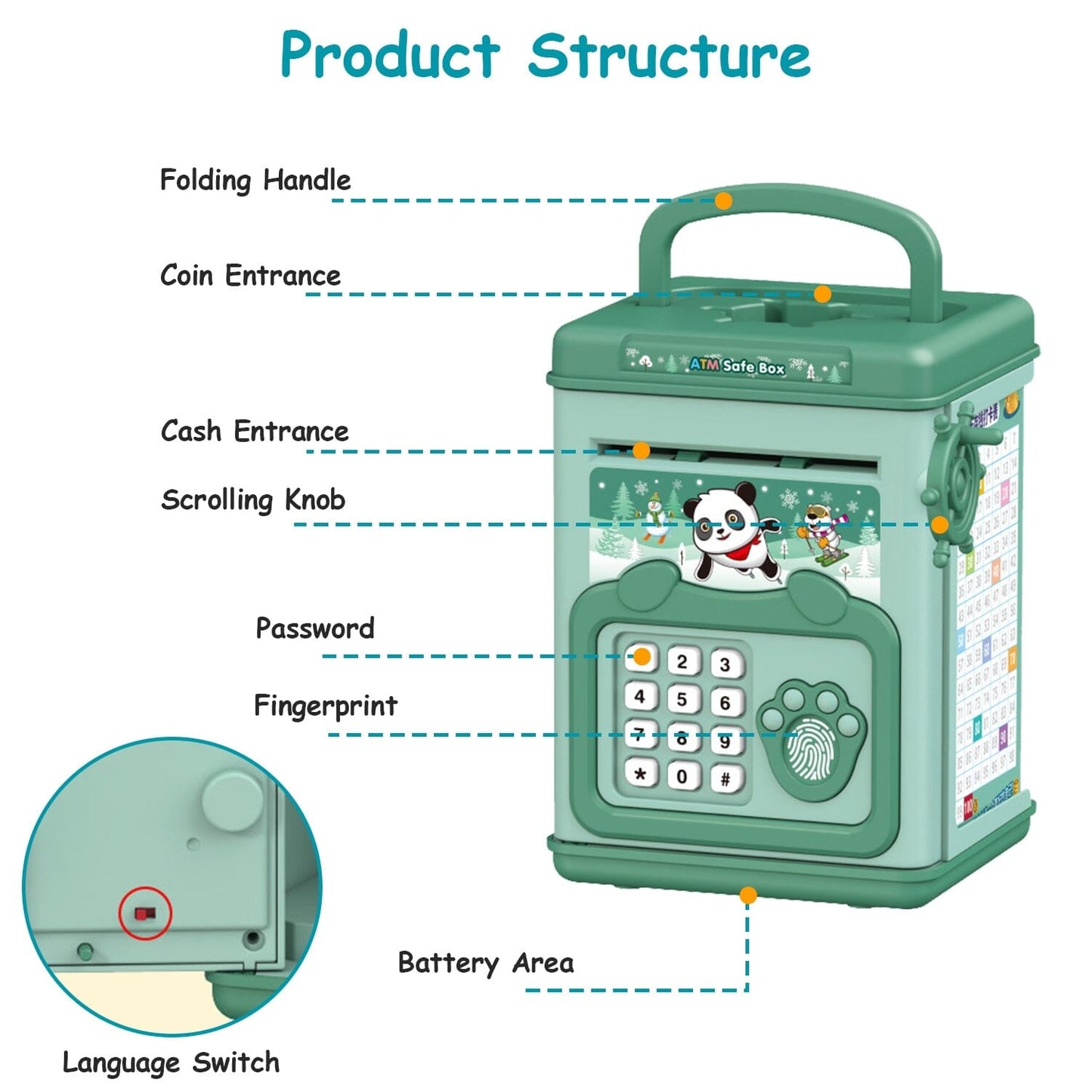 Rynx | Piggy Bank Play Money Box with Password, Fingerprint Voice Signal for 3+ Years Gold