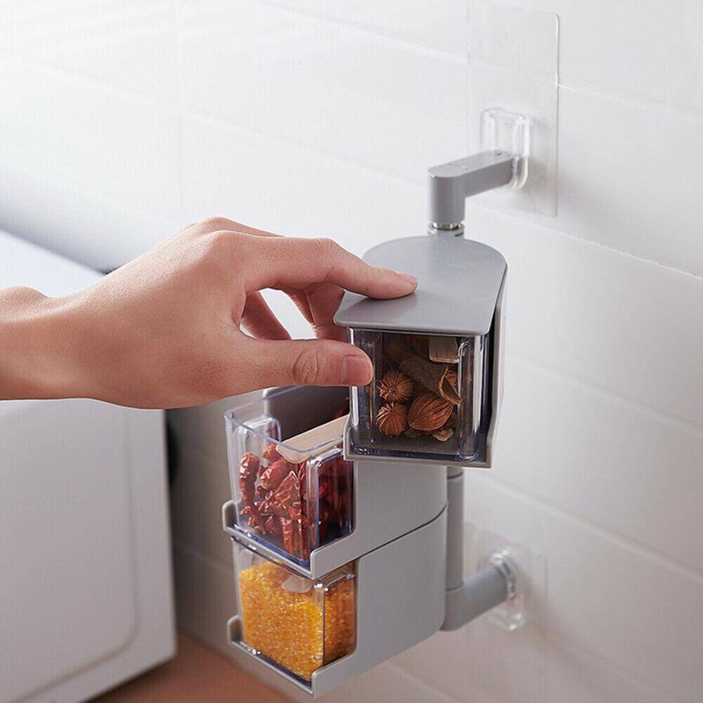 Rynx | Layered Wall Mounted Rotating Seasoning Storage Organizer Boxes