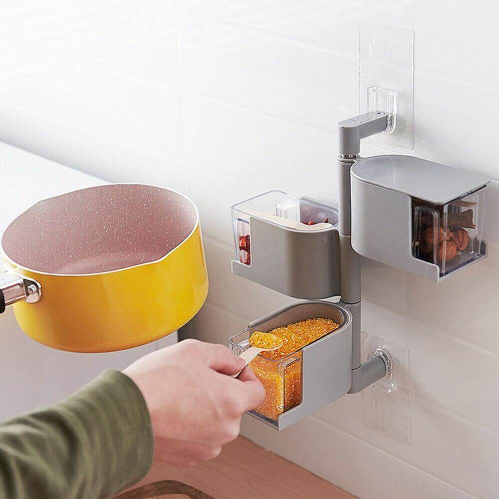 Rynx | Layered Wall Mounted Rotating Seasoning Storage Organizer Boxes