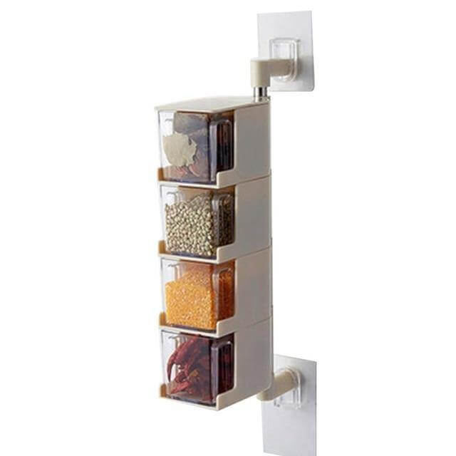 Rynx | Layered Wall Mounted Rotating Seasoning Storage Organizer Boxes