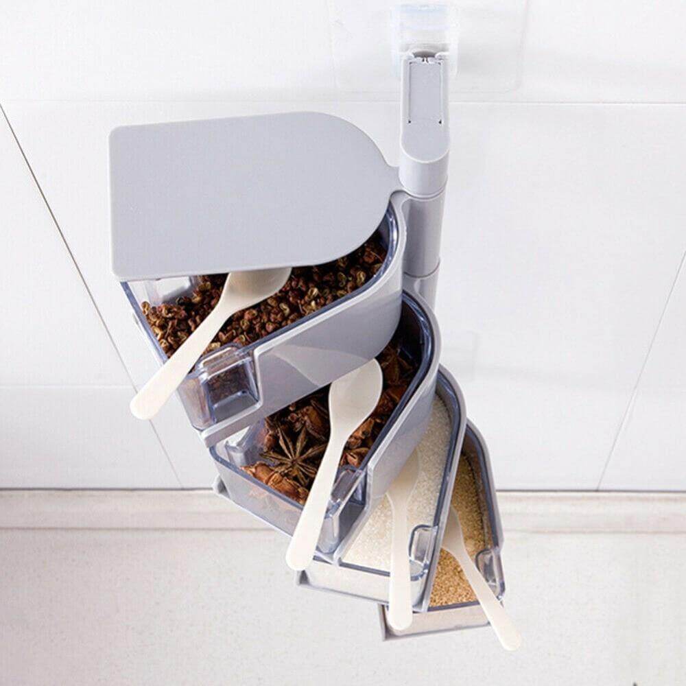 Rynx | Layered Wall Mounted Rotating Seasoning Storage Organizer Boxes