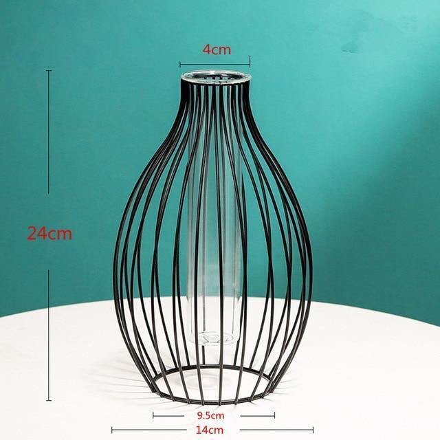 Rynx | FloraFrame Geometric Iron Vase with Glass Tube | Minimalist Design | Modern Decor for Home and Office