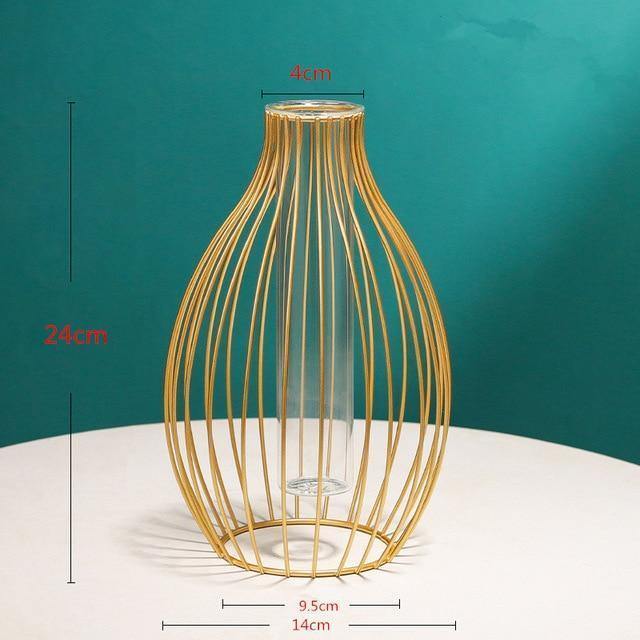 Rynx | FloraFrame Geometric Iron Vase with Glass Tube | Minimalist Design | Modern Decor for Home and Office