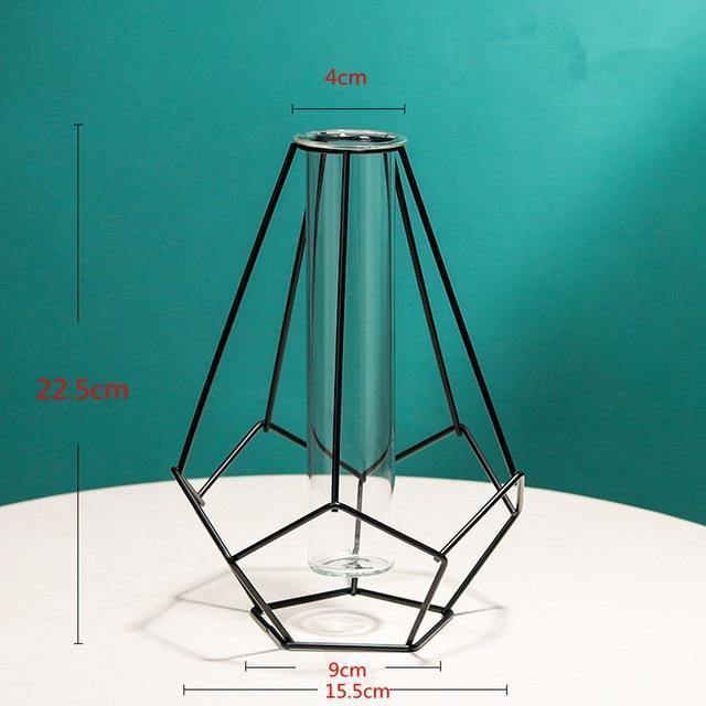 Rynx | FloraFrame Geometric Iron Vase with Glass Tube | Minimalist Design | Modern Decor for Home and Office