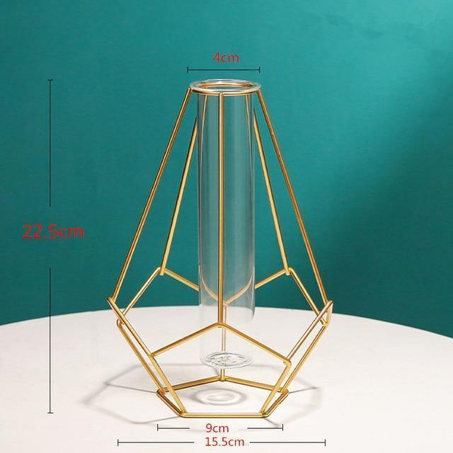 Rynx | FloraFrame Geometric Iron Vase with Glass Tube | Minimalist Design | Modern Decor for Home and Office