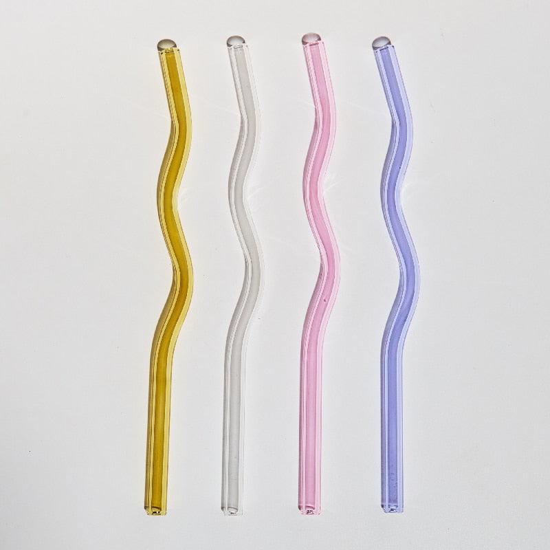 Rynx | GlassLuxe Twist Glass Straw Set | Colorful Drinking Straws | Sustainable & Reusable | For Cocktails & Smoothies Multi (4-piece set) Wave