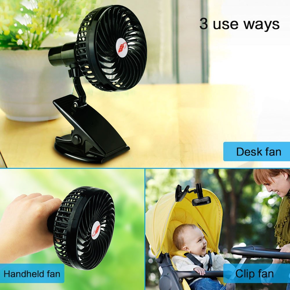 Rynx | Mini Mute Clamp Fan Rechargeable Silent 4 Blades Baby Stroller Fans Portable Air Cooling 3 Speeds Desk USB Fan with USB output