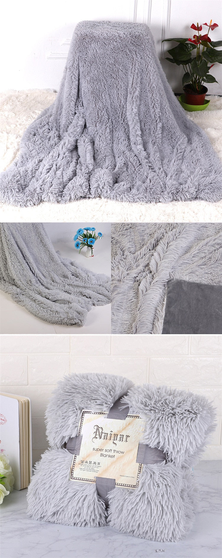 Rynx | Therapeutic Gray Fluffy Velvet Fleece Blanket - Children's Bed to Queen Size