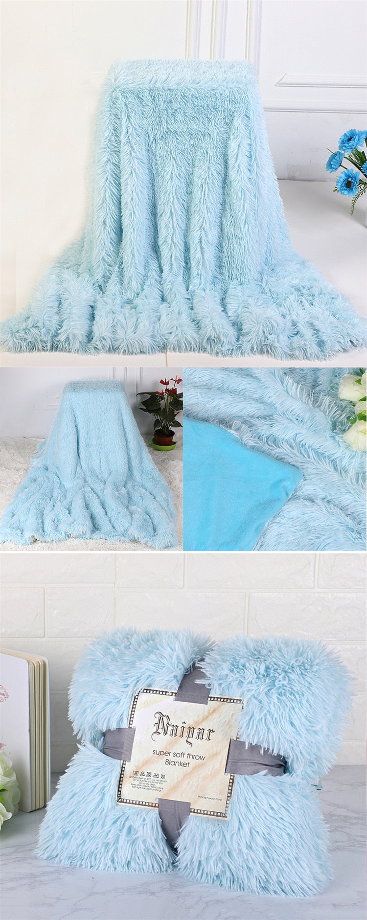 Rynx | Therapeutic soft blue fluffy velvet fleece throw blanket - from baby to king size