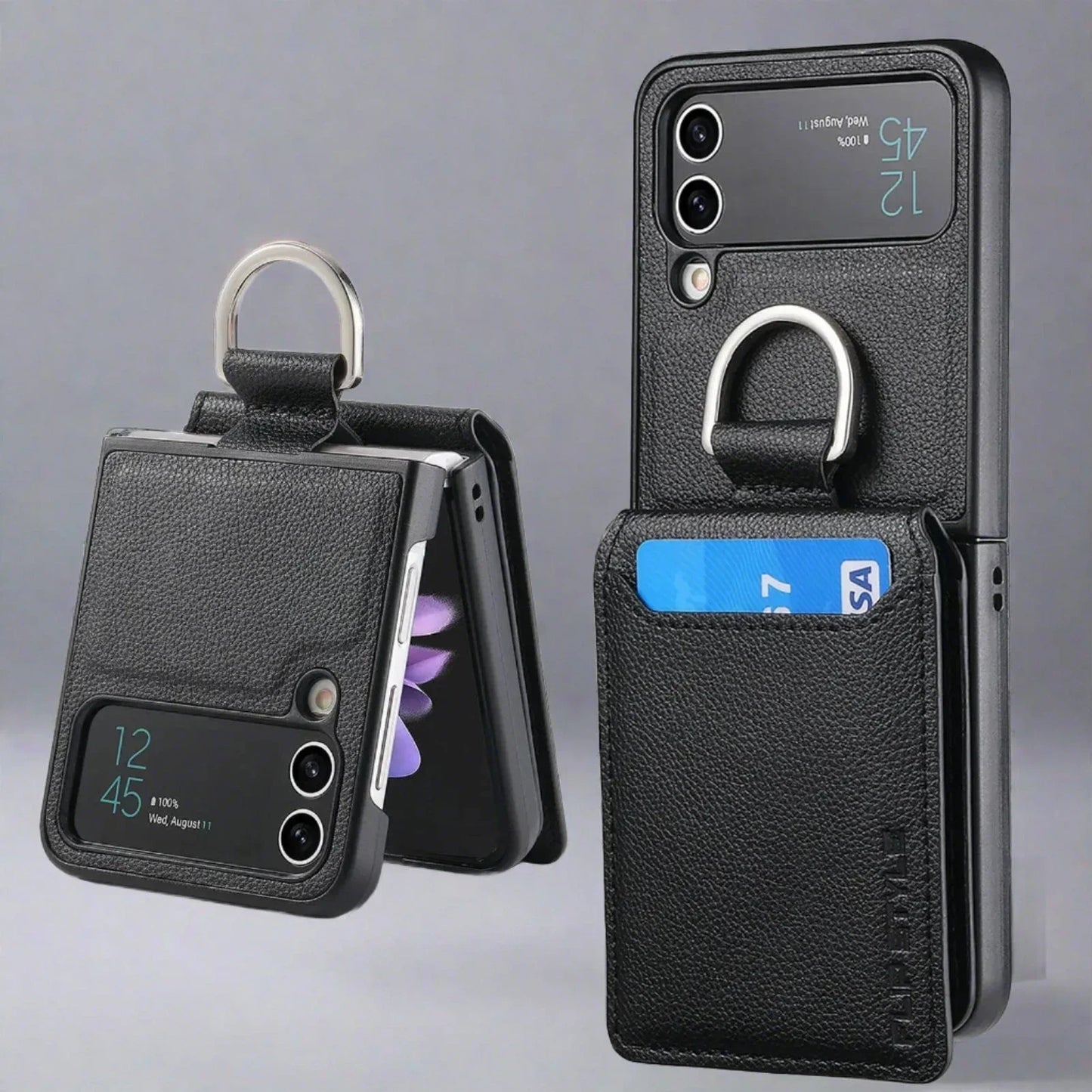 RYNX | Samsung Z Flip 4 / Flip 3 Case | Leather Wallet Card Holder Ring Holder Stand