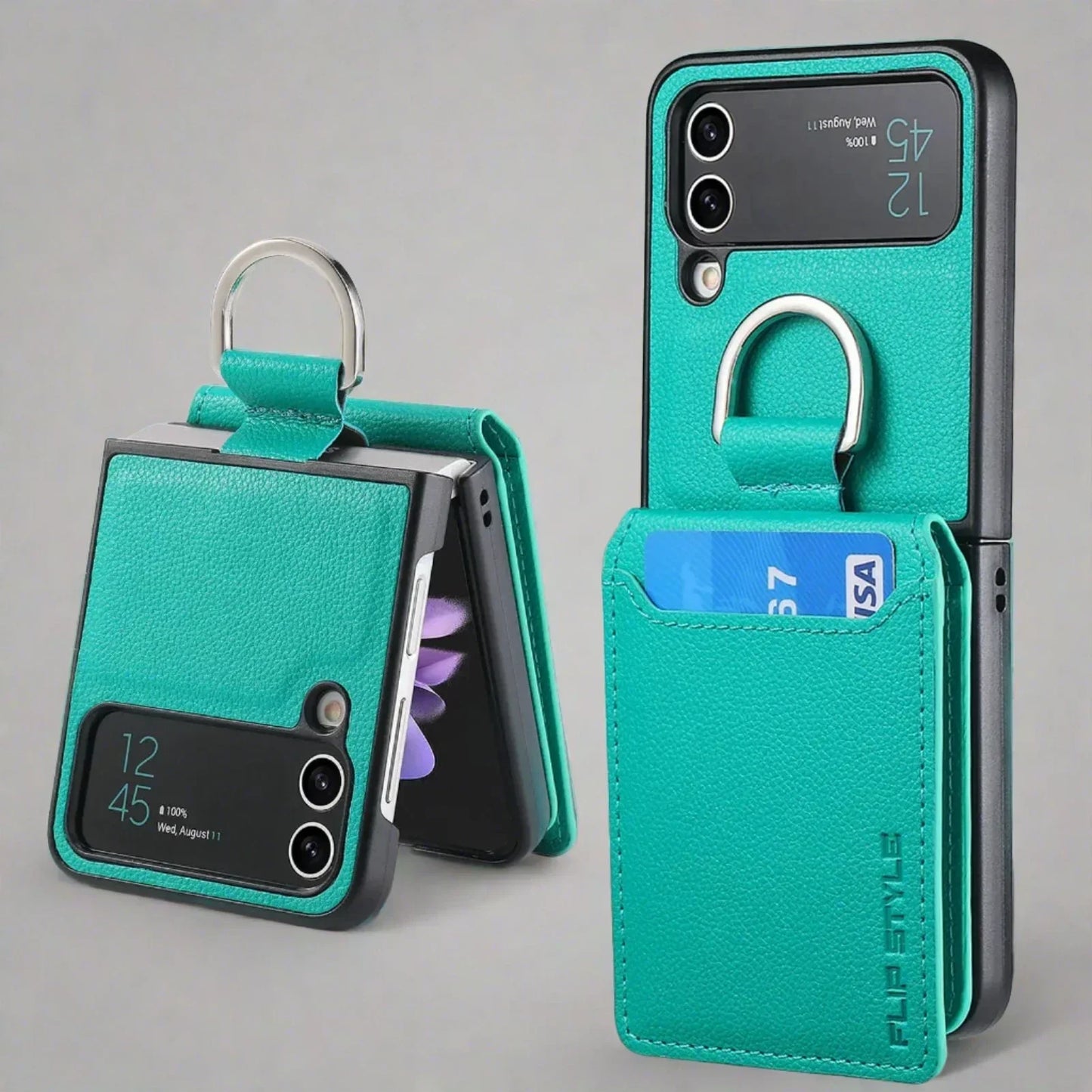 RYNX | Samsung Z Flip 4 / Flip 3 Case | Leather Wallet Card Holder Ring Holder Stand