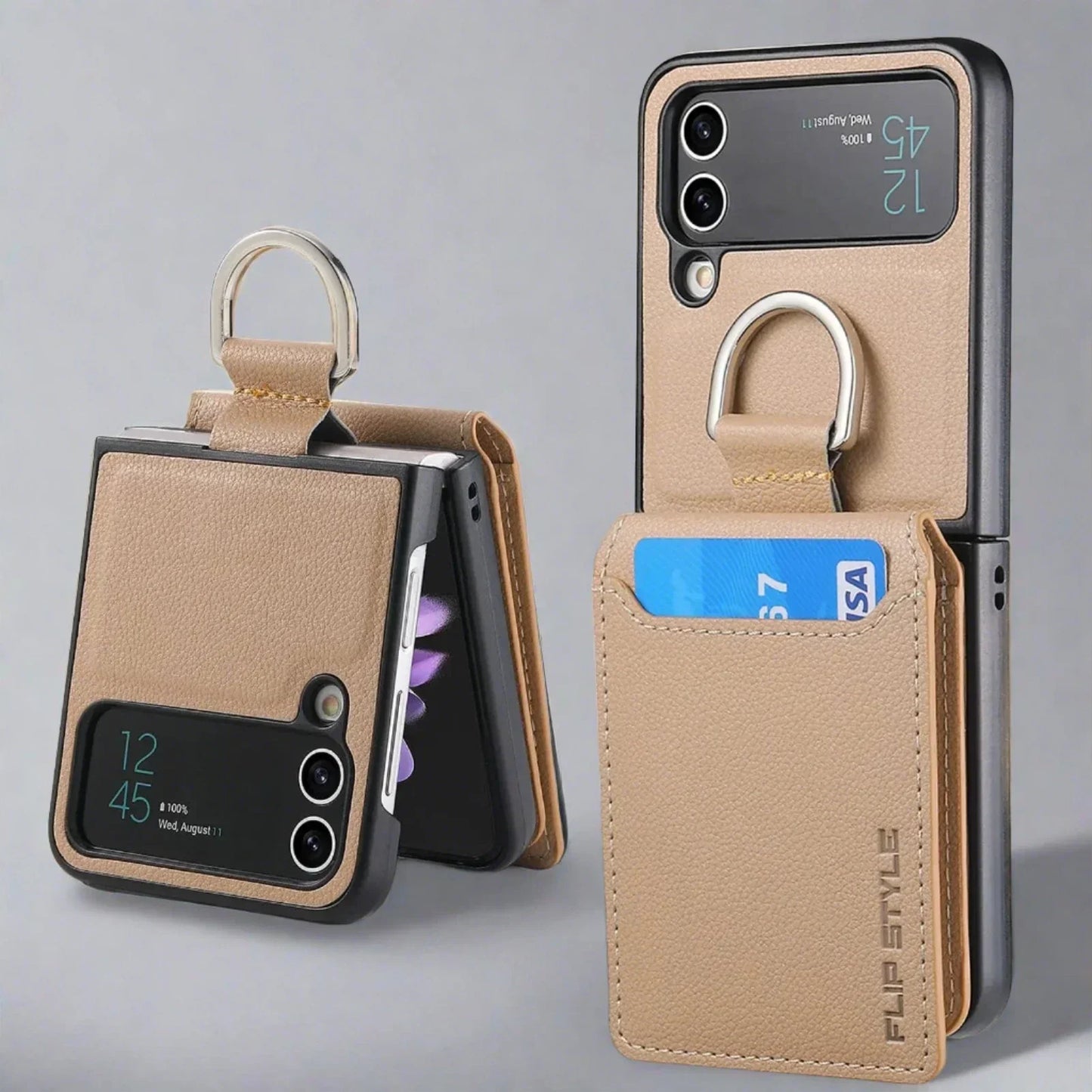 RYNX | Samsung Z Flip 4 / Flip 3 Case | Leather Wallet Card Holder Ring Holder Stand