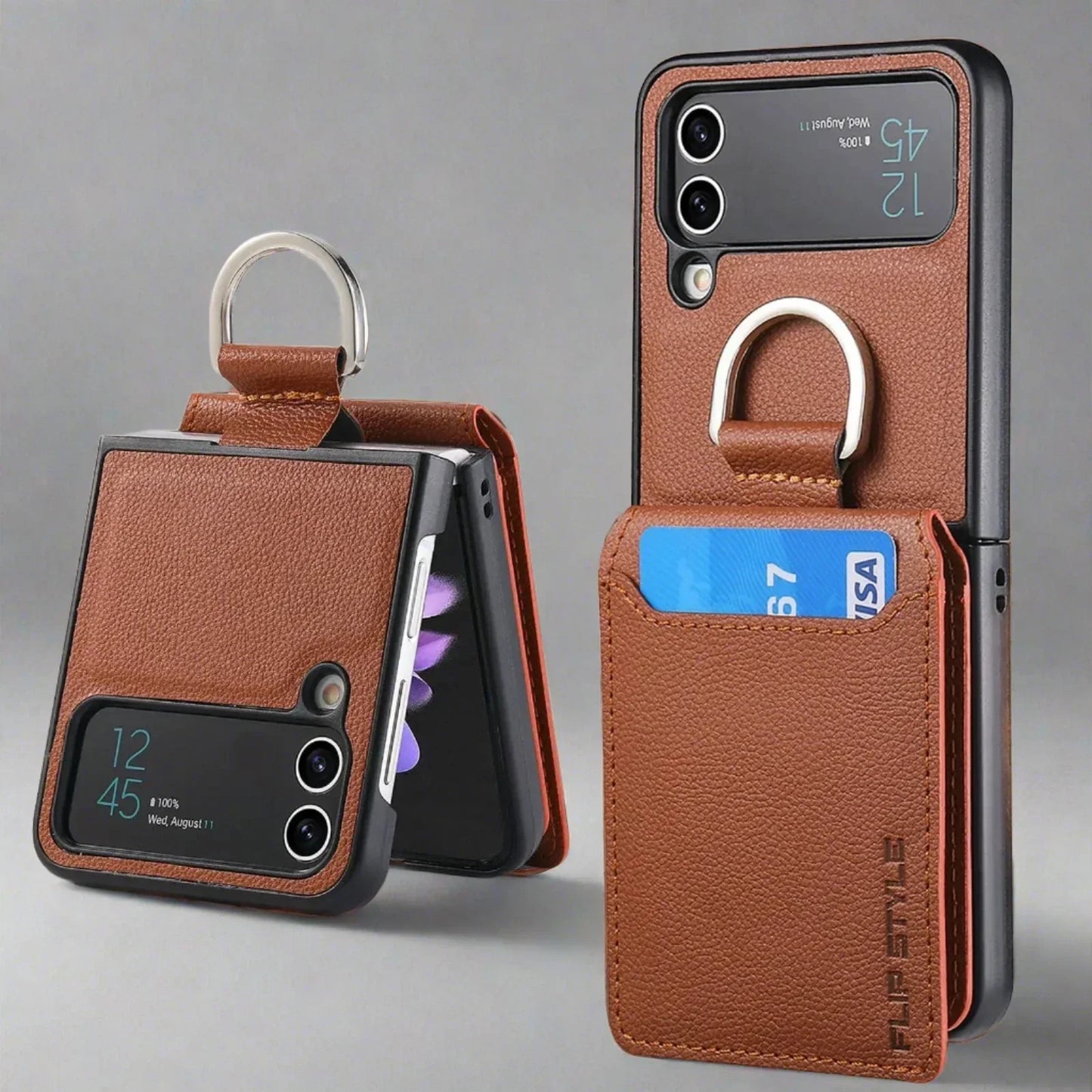RYNX | Samsung Z Flip 4 / Flip 3 Case | Leather Wallet Card Holder Ring Holder Stand