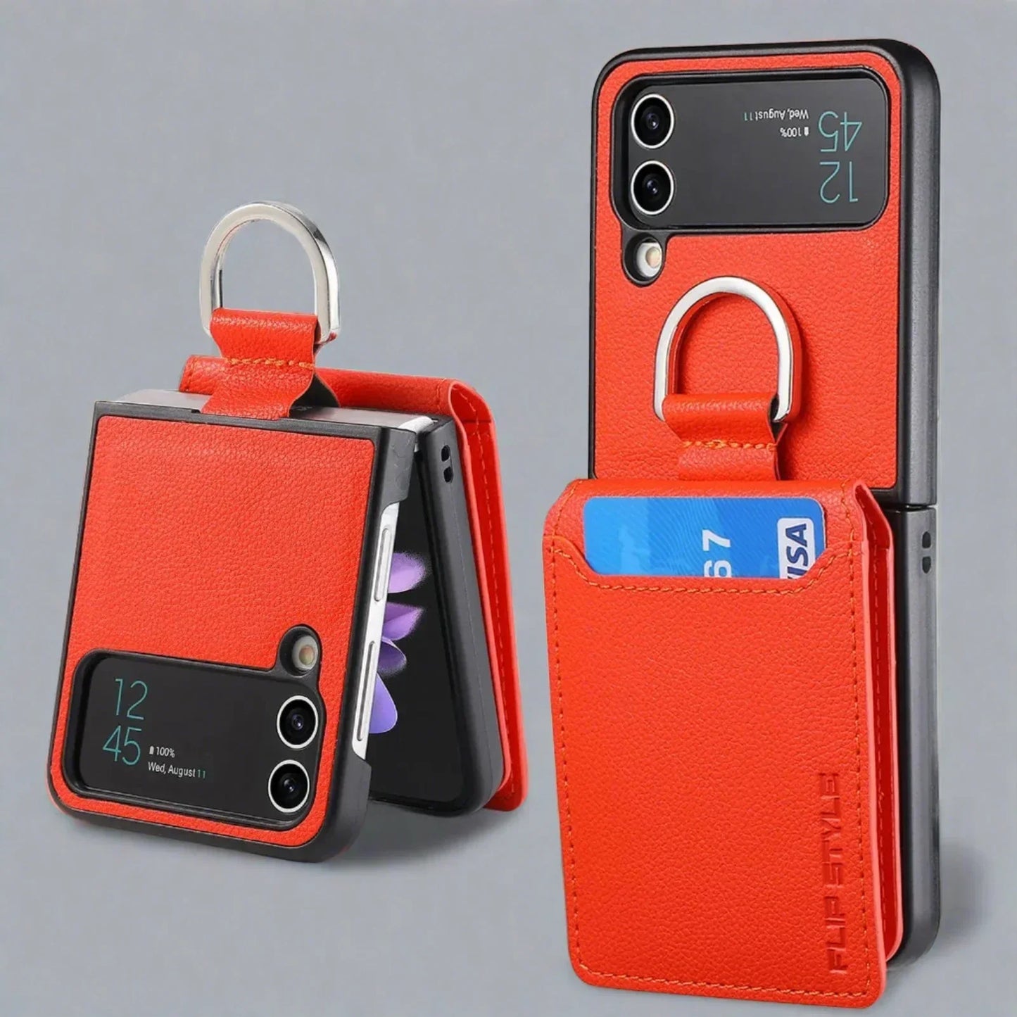 RYNX | Samsung Z Flip 4 / Flip 3 Case | Leather Wallet Card Holder Ring Holder Stand