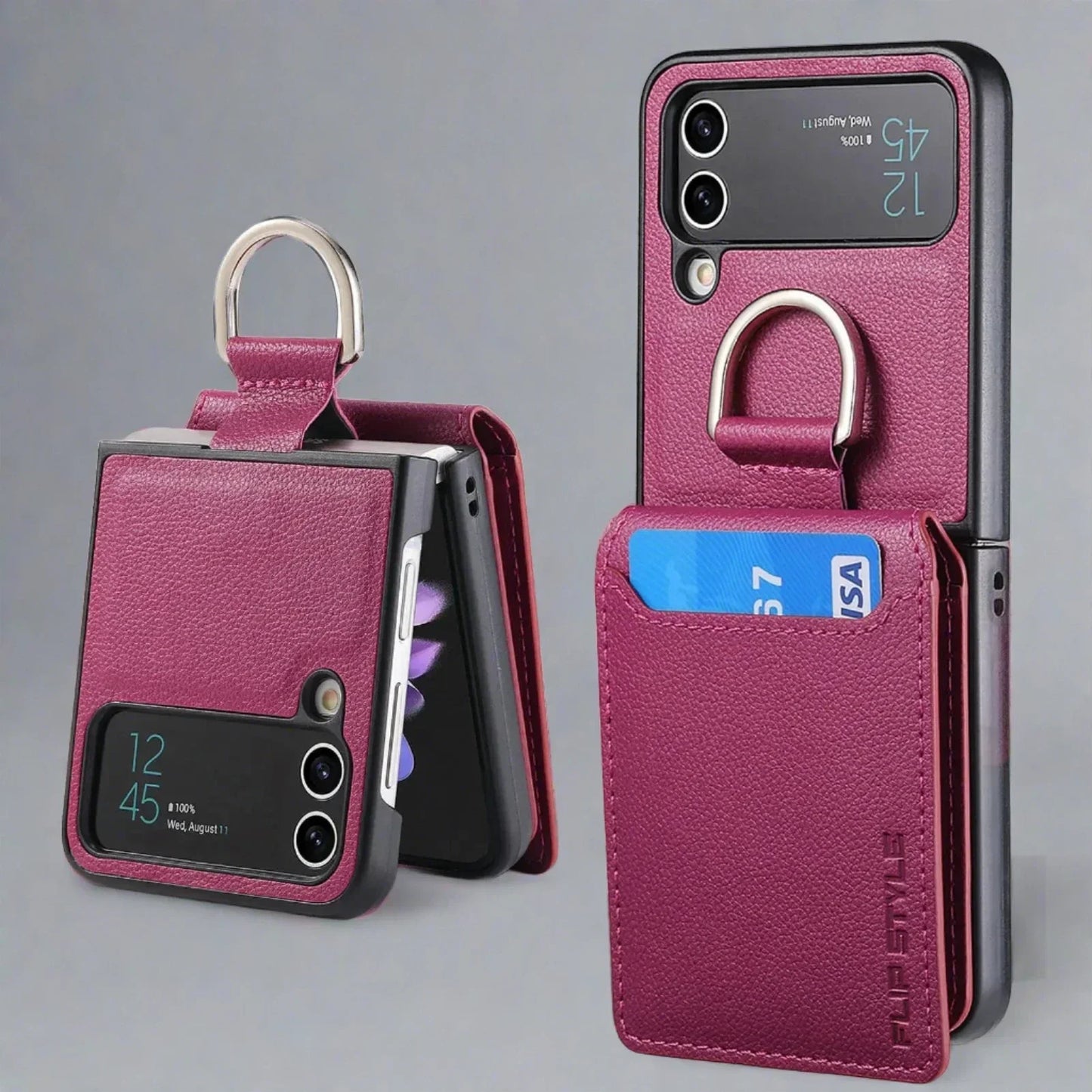 RYNX | Samsung Z Flip 4 / Flip 3 Case | Leather Wallet Card Holder Ring Holder Stand