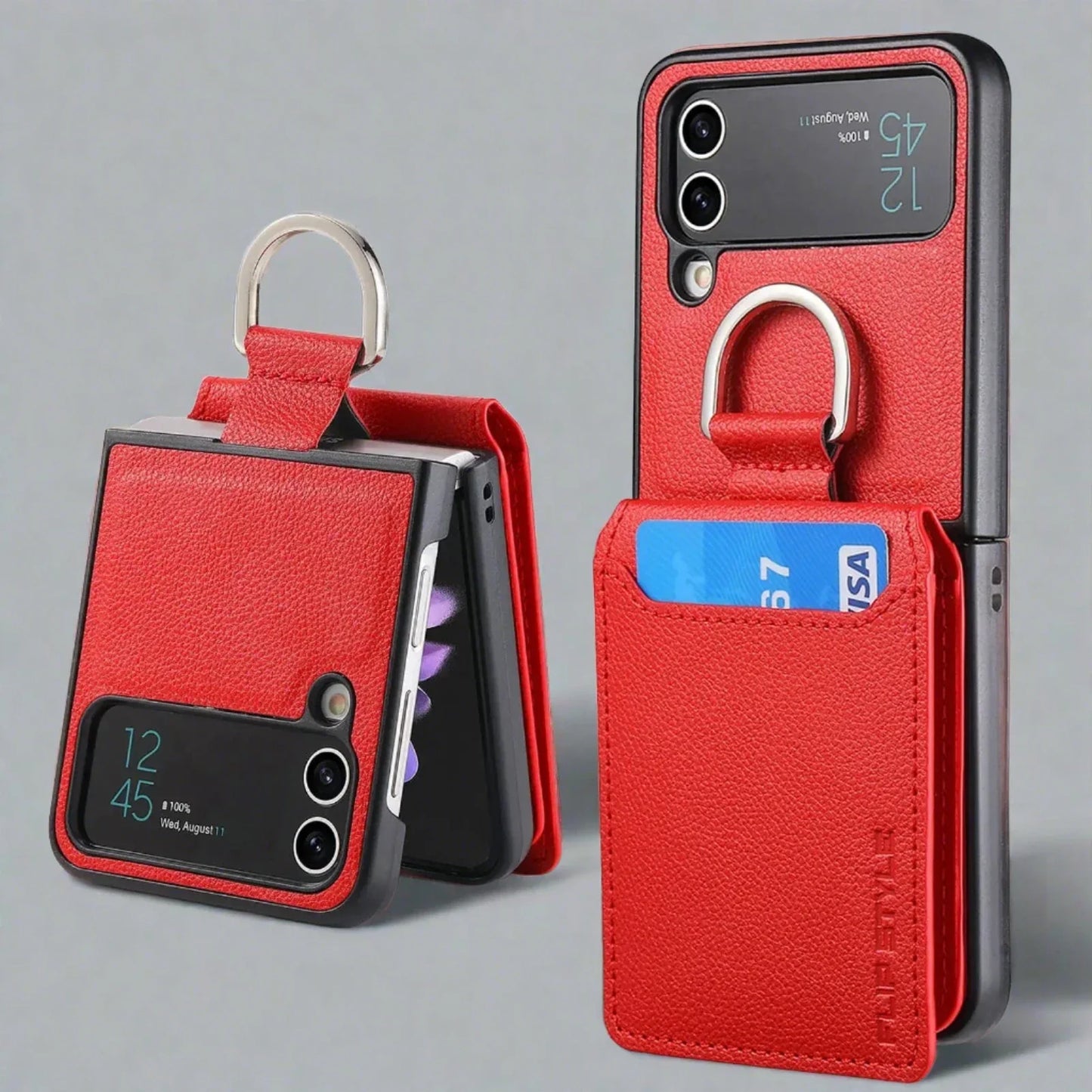 RYNX | Samsung Z Flip 4 / Flip 3 Case | Leather Wallet Card Holder Ring Holder Stand