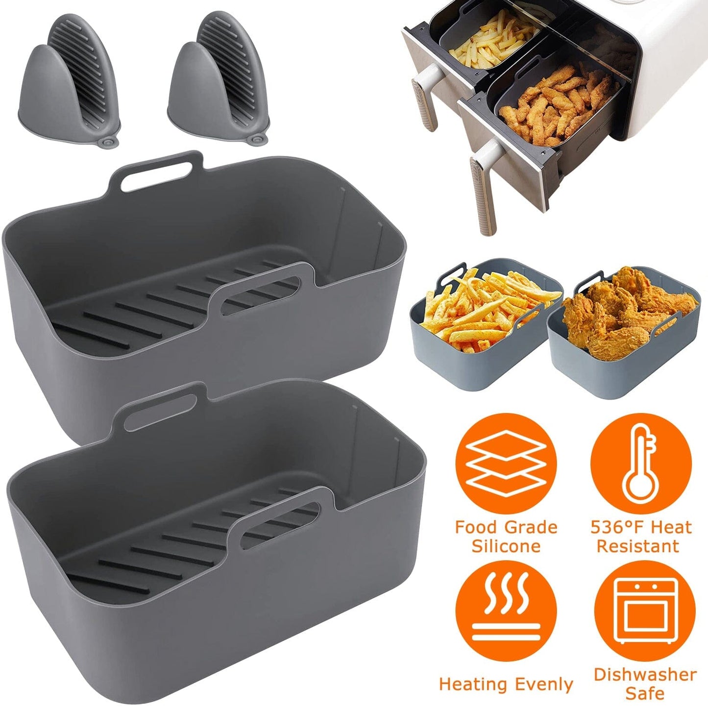 Rynx | Reusable air fryer silicone pot rectangular replacement for parchment paper 6-8 quart