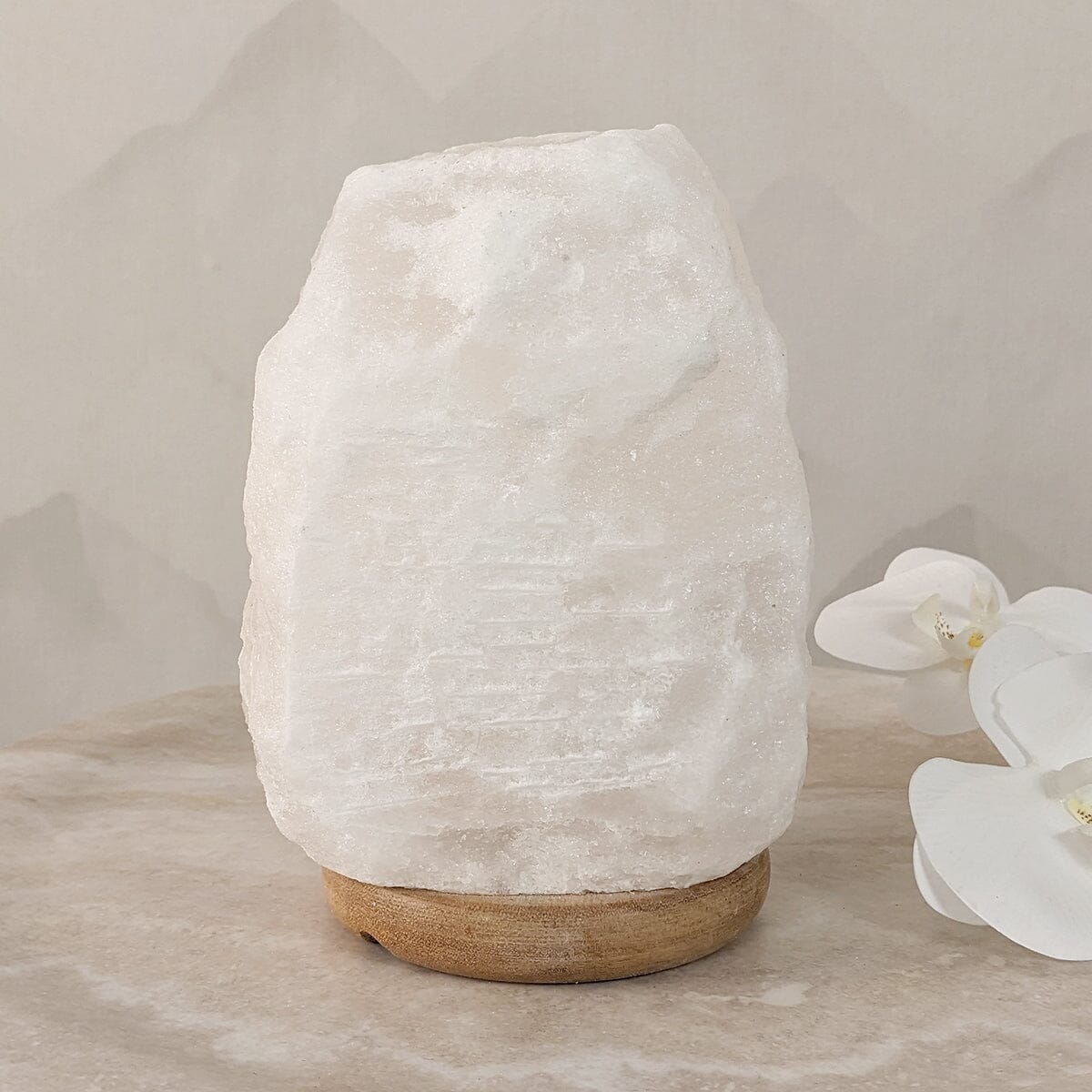 Rynx | Relive White Natural Salt Lamp on Wooden Base
