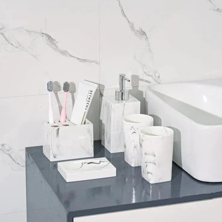 Rynx | AurumCasa Marble Bathroom Set 5-piece | Elegant Design | Luxurious Bathroom Accessories for Home