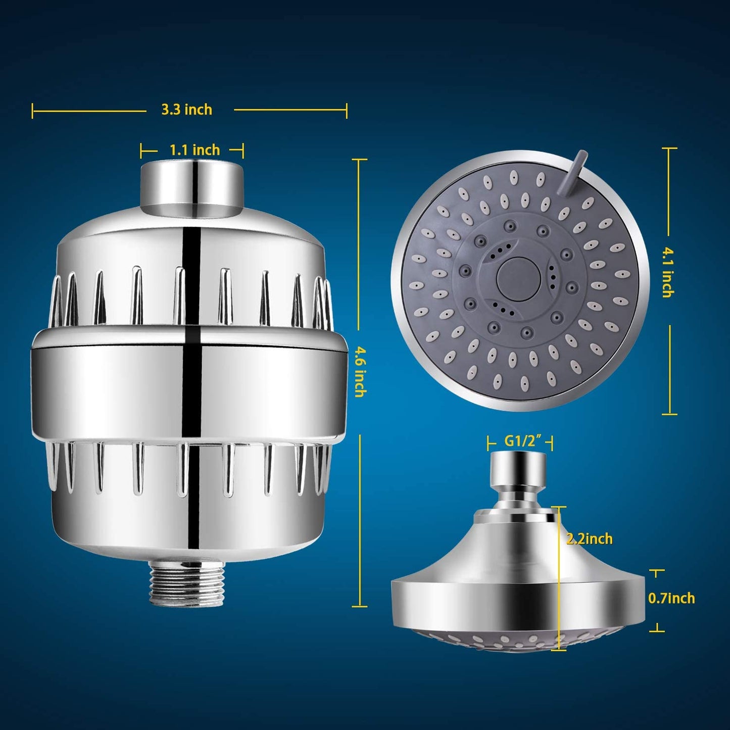 Rynx | Shower head and 15-step shower filter combination