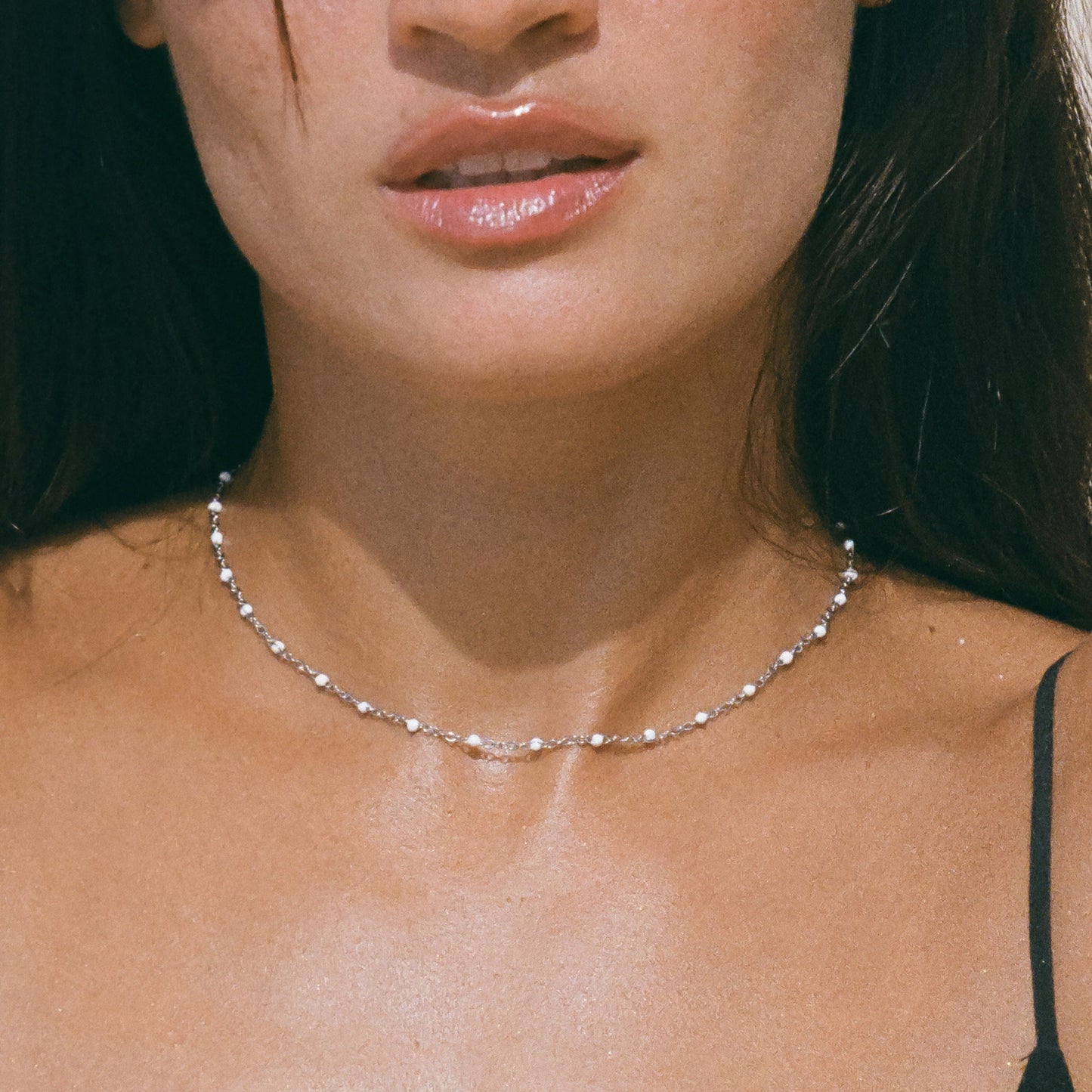 RYNX | Choker with Shining White Enamel Beads - Aurielle Silver
