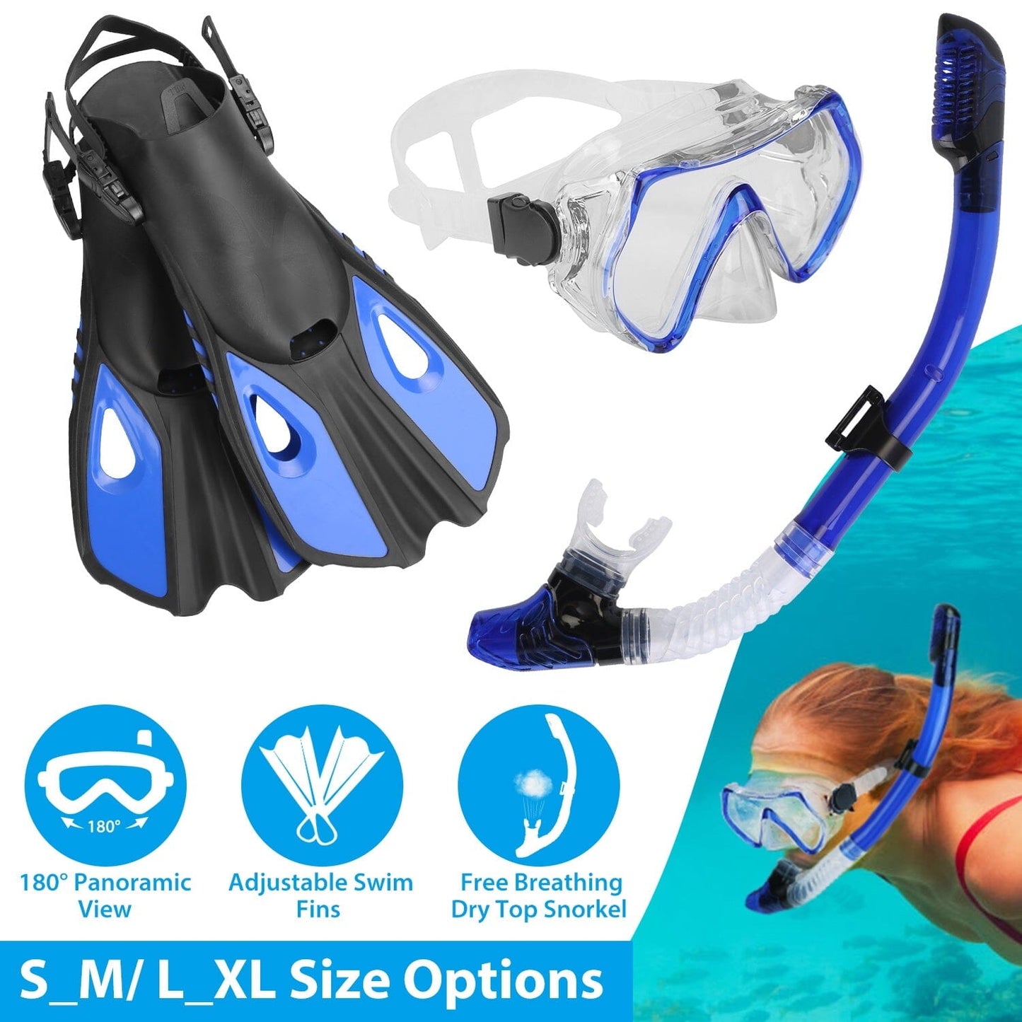 Rynx | Snorkeling Gear Mask Fins Set with Adjustable Swim Fins