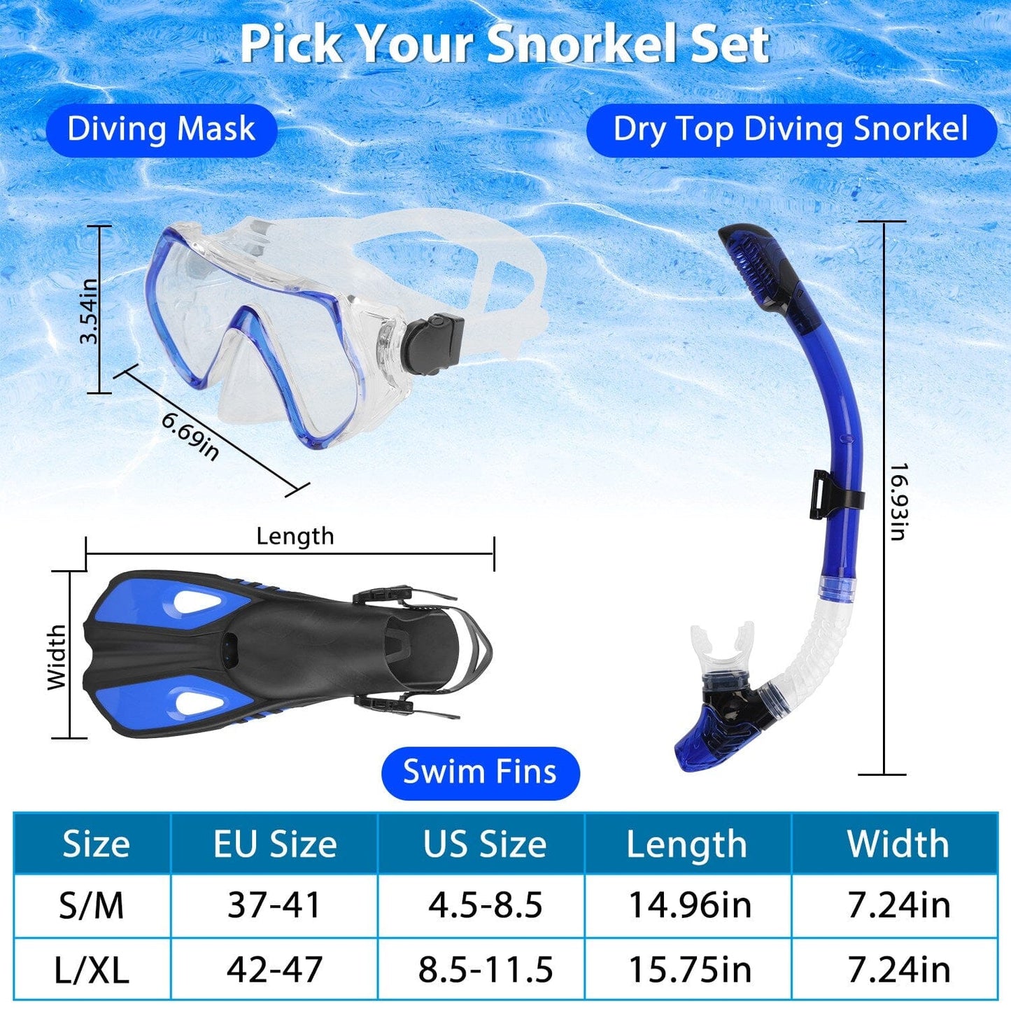 Rynx | Snorkeling Gear Mask Fins Set with Adjustable Swim Fins