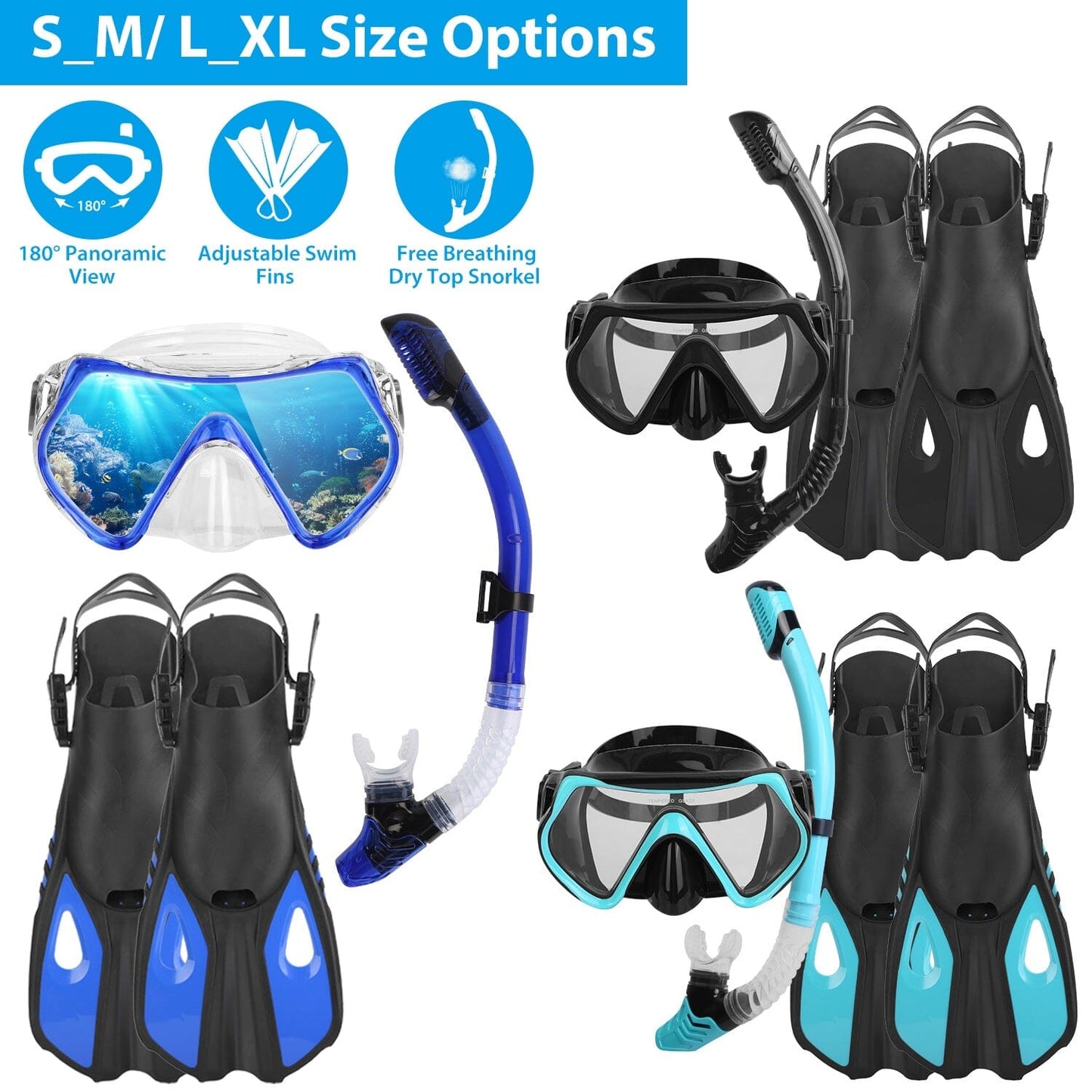 Rynx | Snorkeling Gear Mask Fins Set with Adjustable Swim Fins