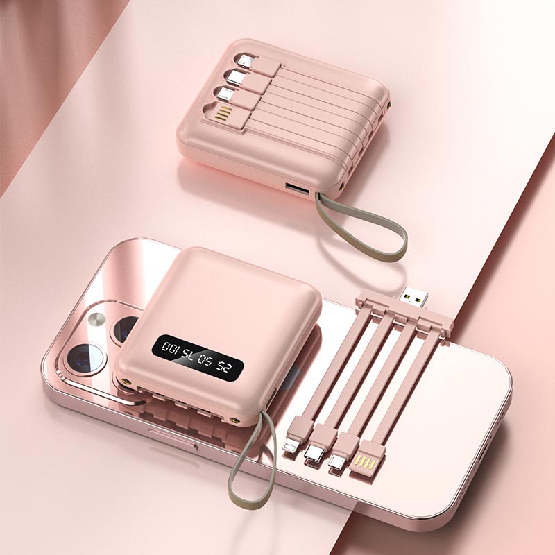 RYNX | Fast Charge 20000Mah Mini Power Bank With Integrated Cables Pink
