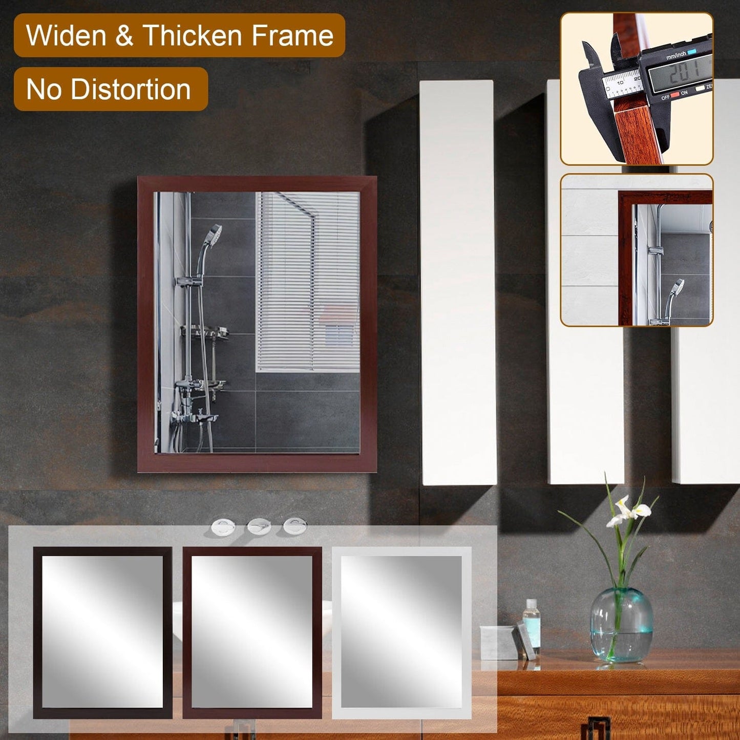 Rynx | Wall-Mounted Mirror Wood-Like Frame Rectangular Modern Hanging Mirror