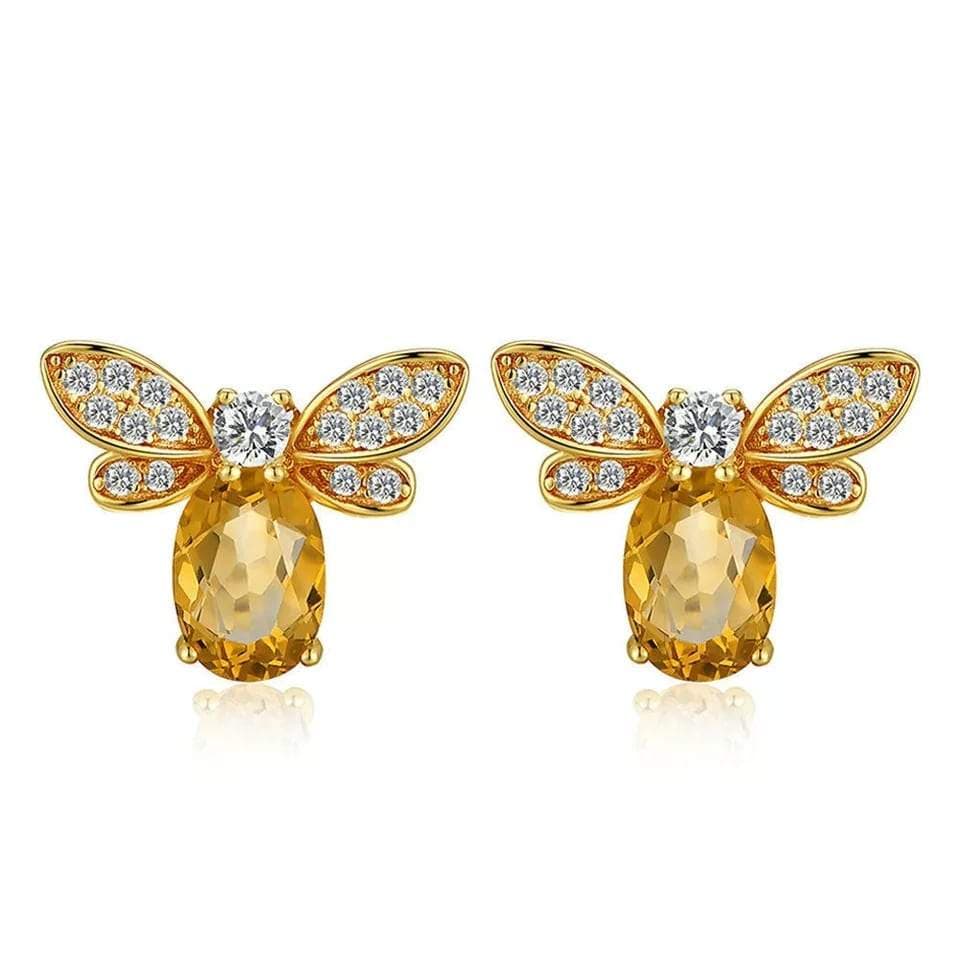 RYNX | Sterling Silver Natural Citrine Bee Earrings